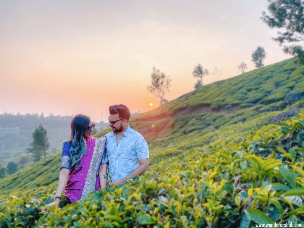 Striking sunset witnessed amidst tea fields in Munnar, Kerala